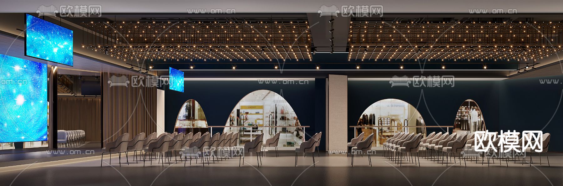 现代轻奢多媒体培训室3d模型下载（渲染图1）