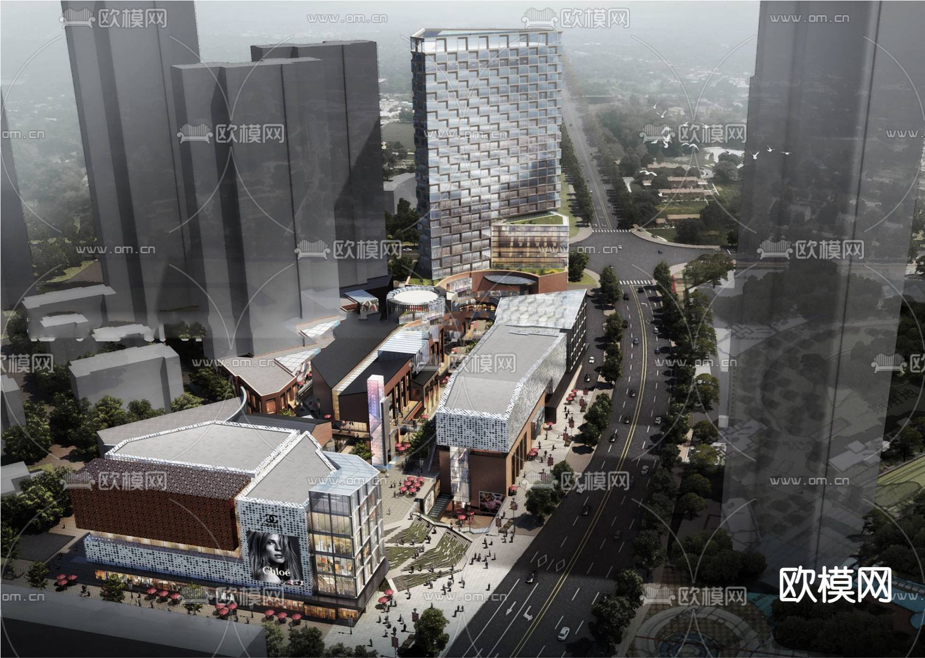 新中式商业街su模型下载（渲染图3）