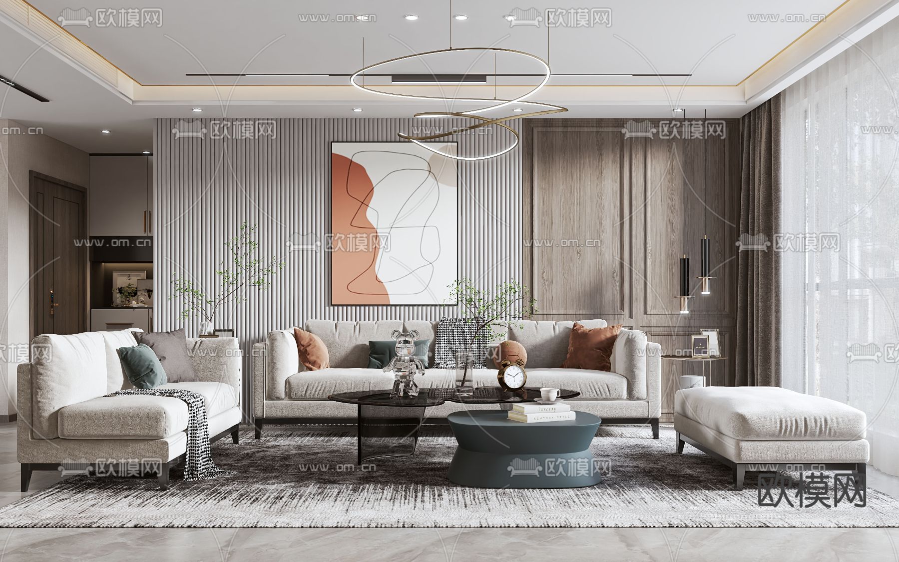 现代轻奢客厅3d模型下载（渲染图1）