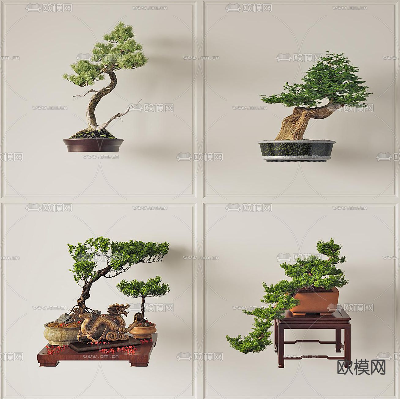 中式松树盆景盆栽3d模型下载