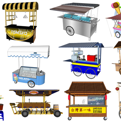  现代小吃车售货推车su模型 