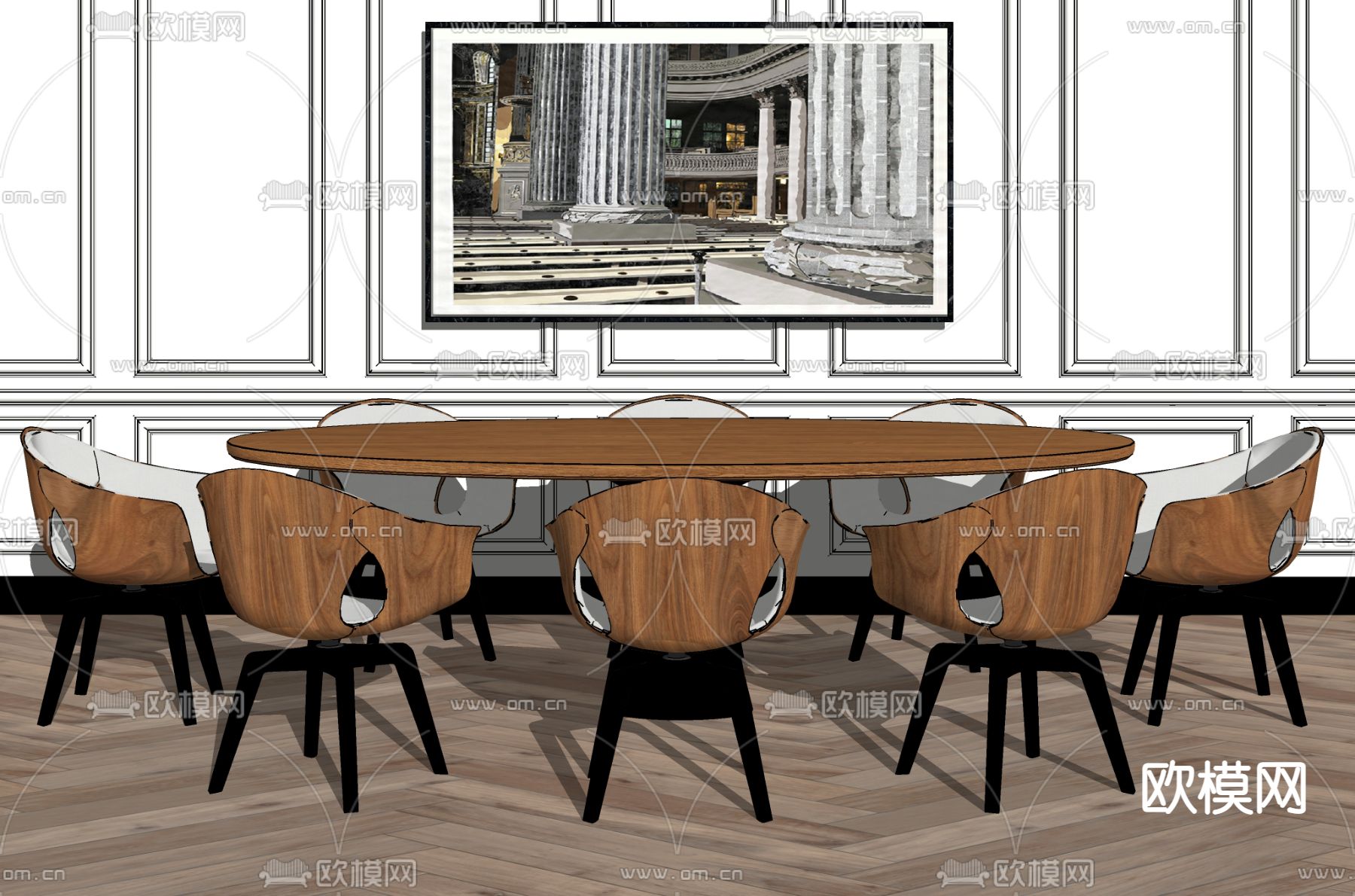 现代圆形餐桌椅su模型