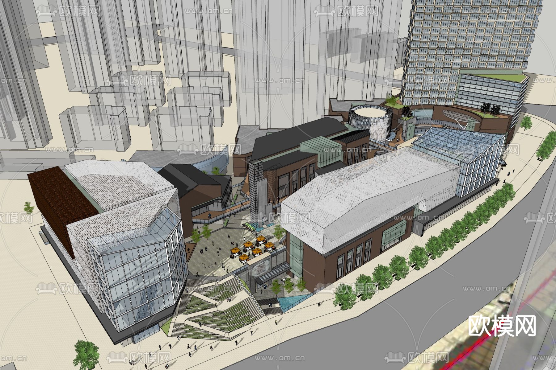 新中式商业街su模型下载（渲染图4）