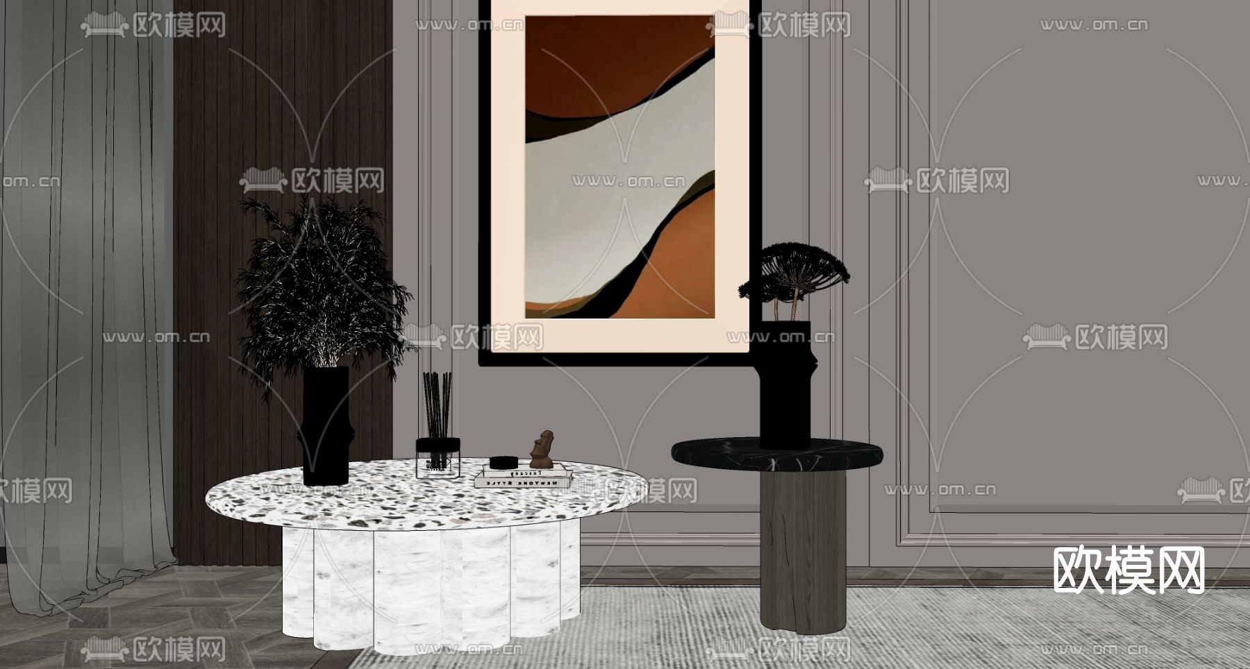 现代轻奢茶几su模型下载（渲染图2）