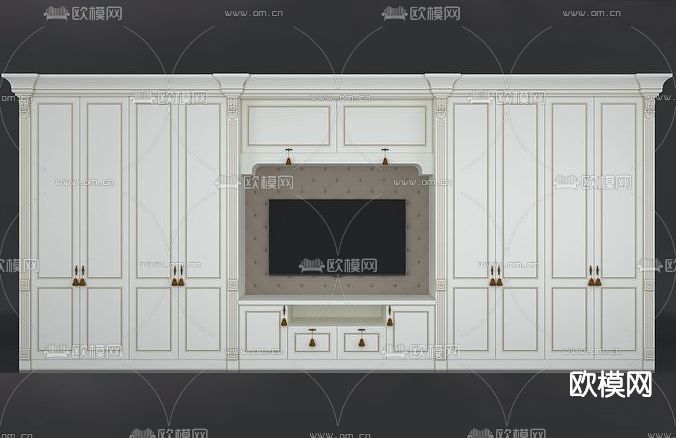 简欧电视背景墙免费3d模型下载