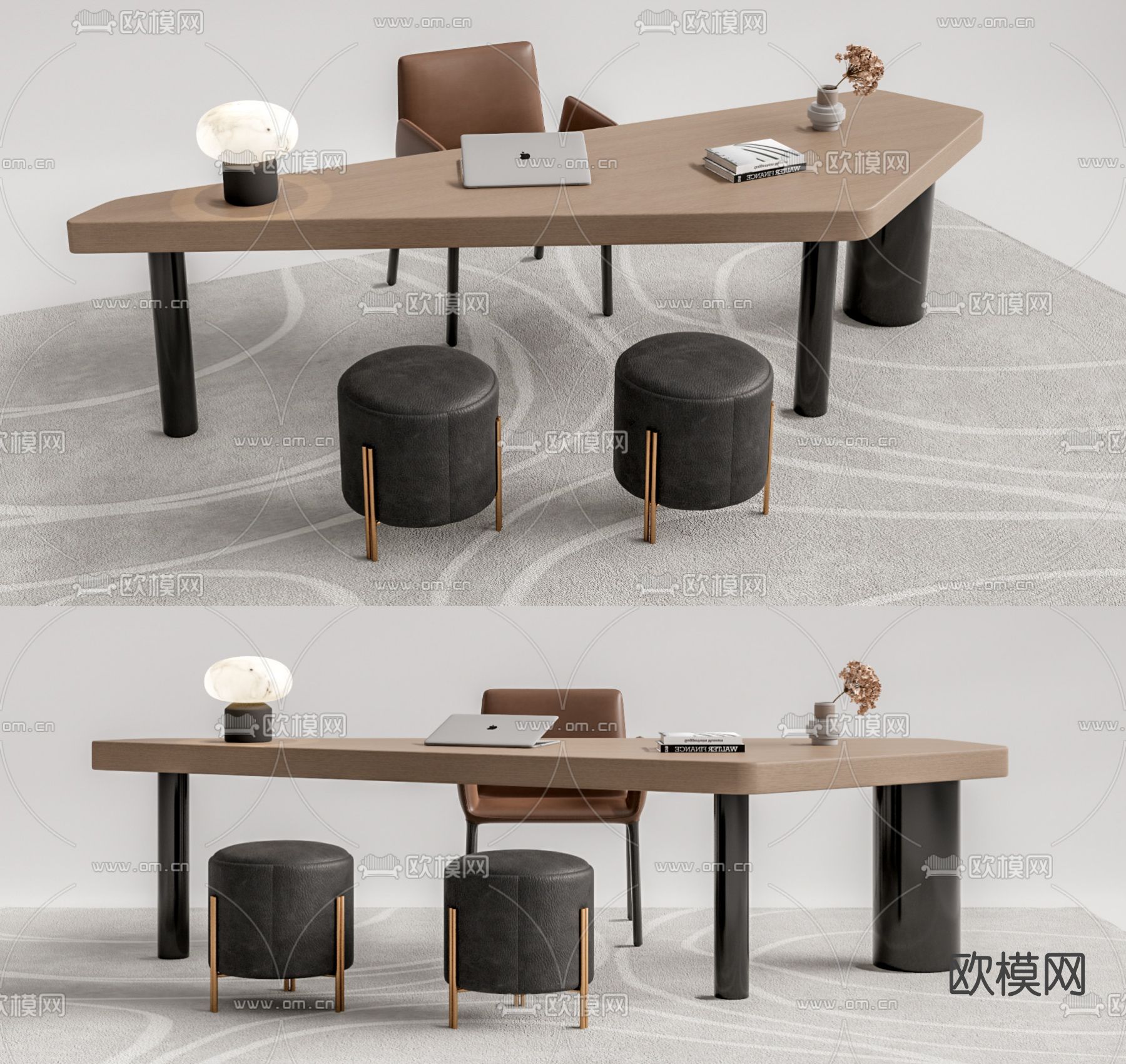 现代创意书桌椅su模型下载（渲染图1）