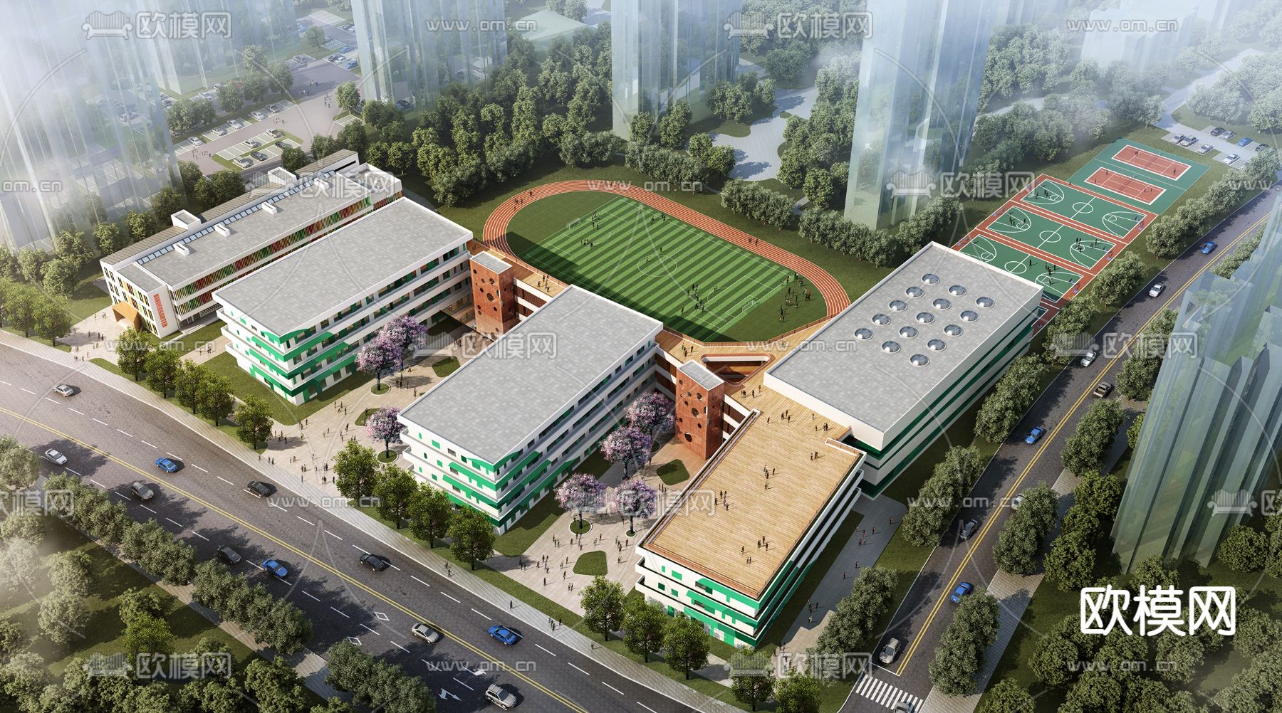 现代学校鸟瞰3d模型