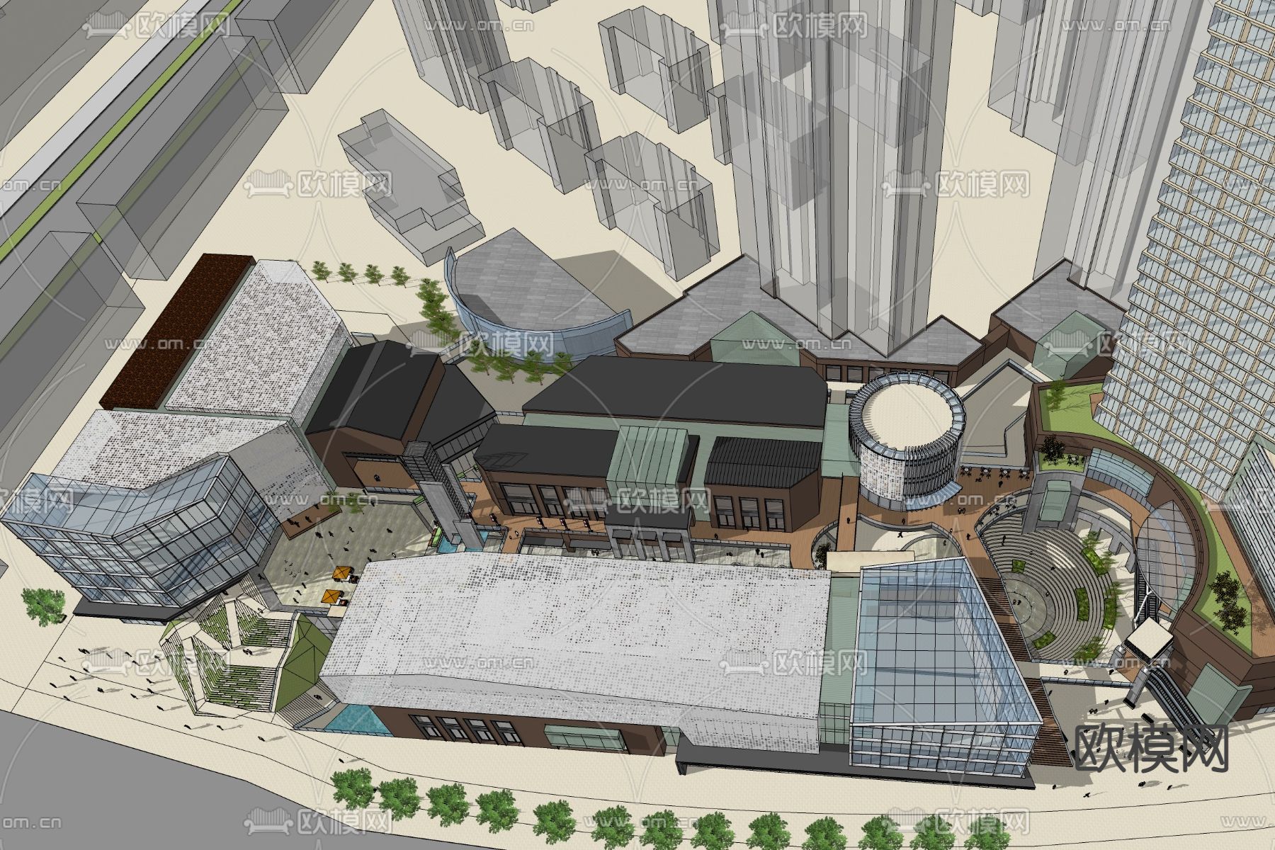 新中式商业街su模型下载（渲染图7）