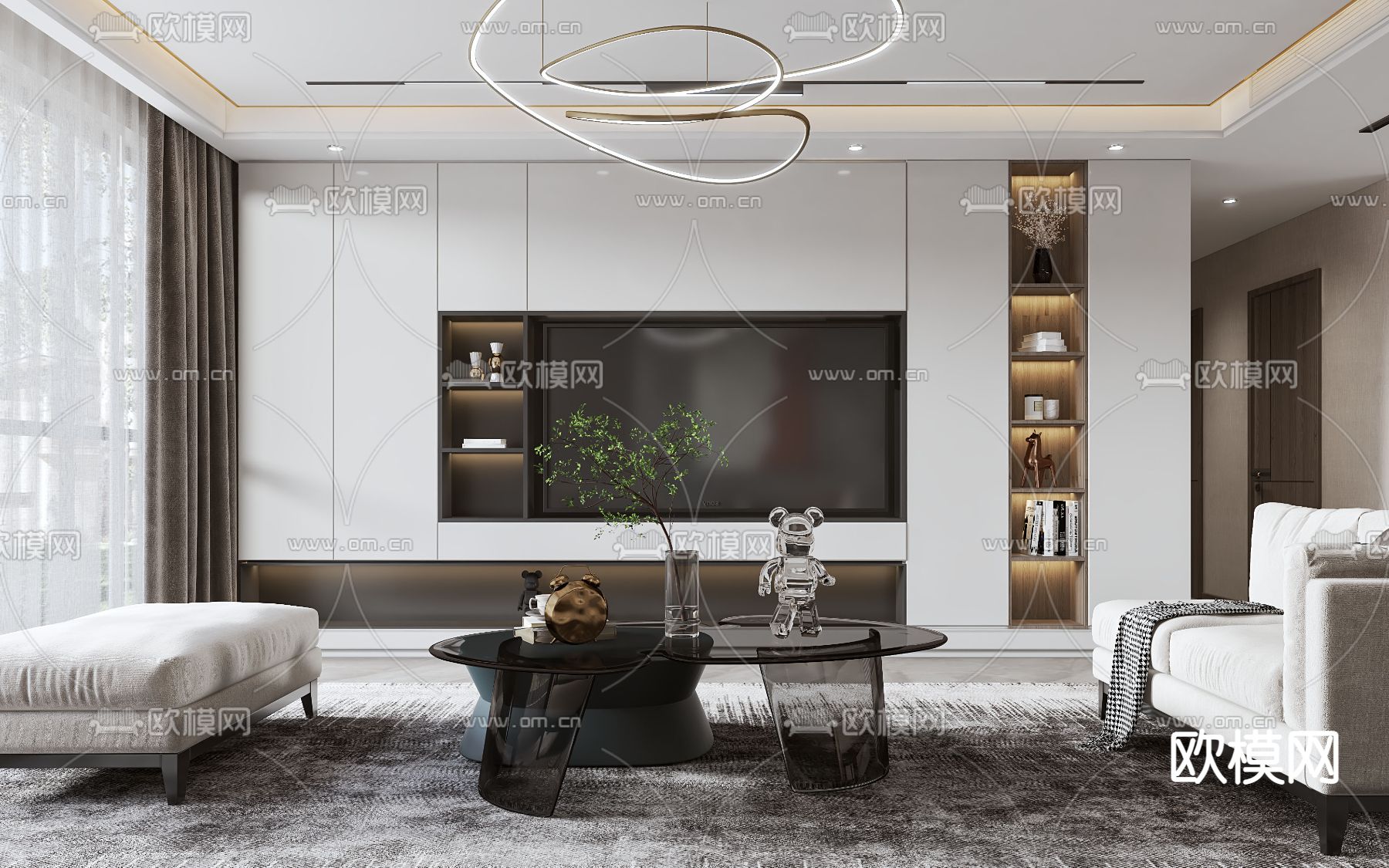 现代轻奢客厅3d模型下载（渲染图2）