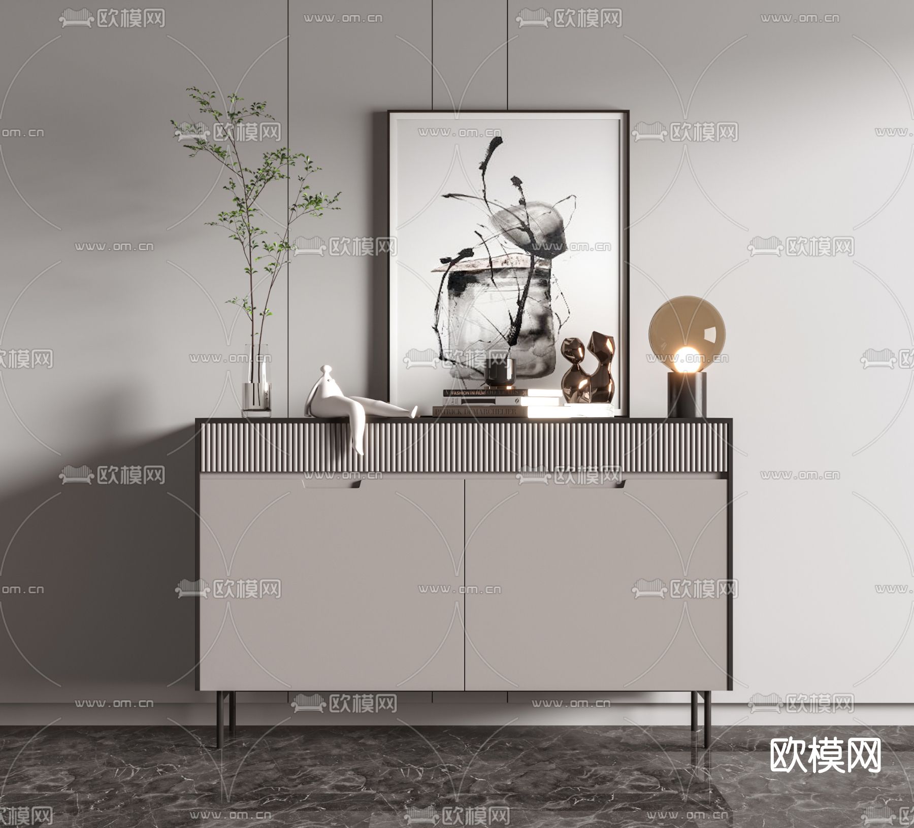 现代玄关柜边柜su模型下载（渲染图1）