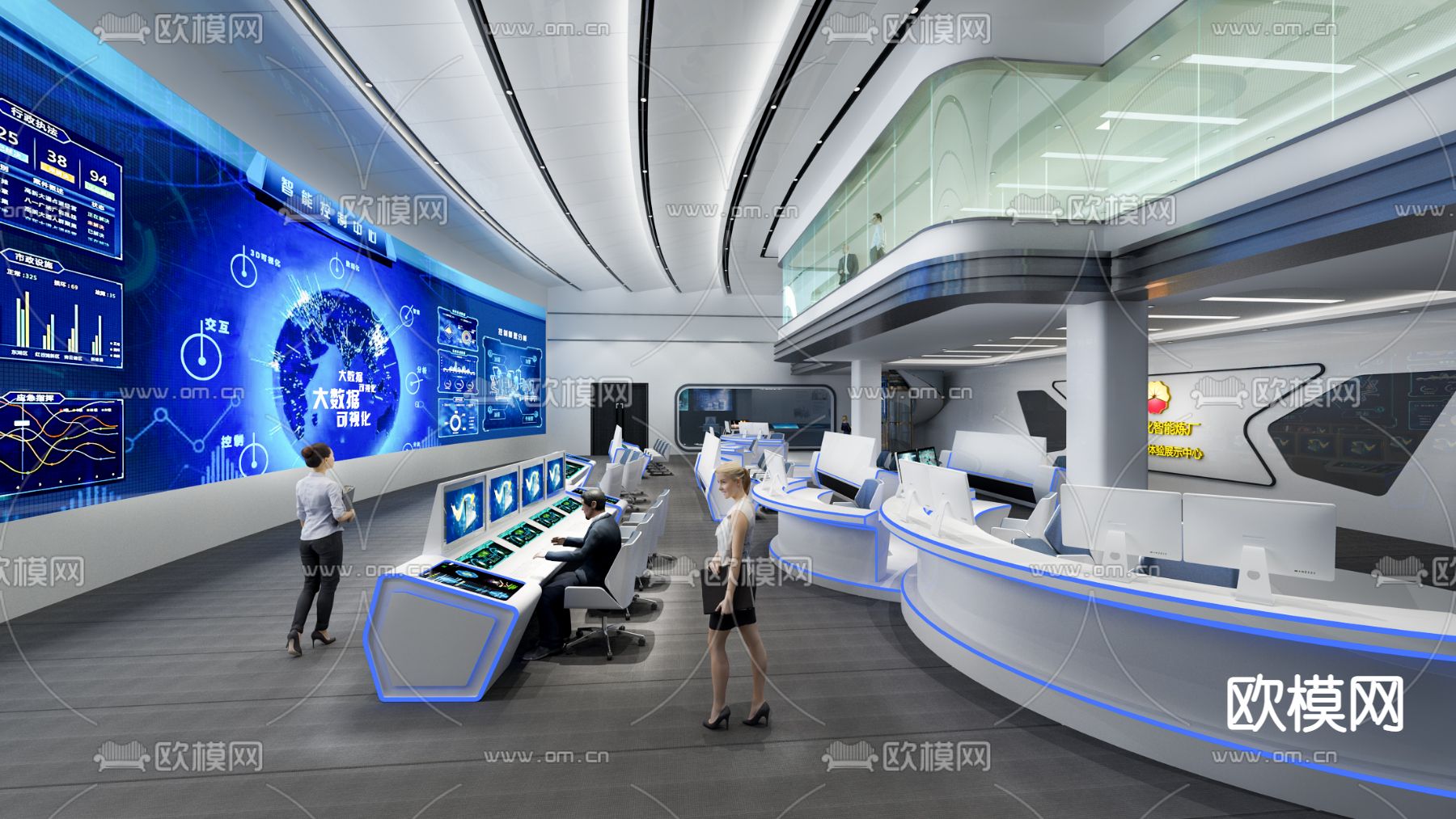 现代监控室指挥中心3d模型下载（渲染图1）