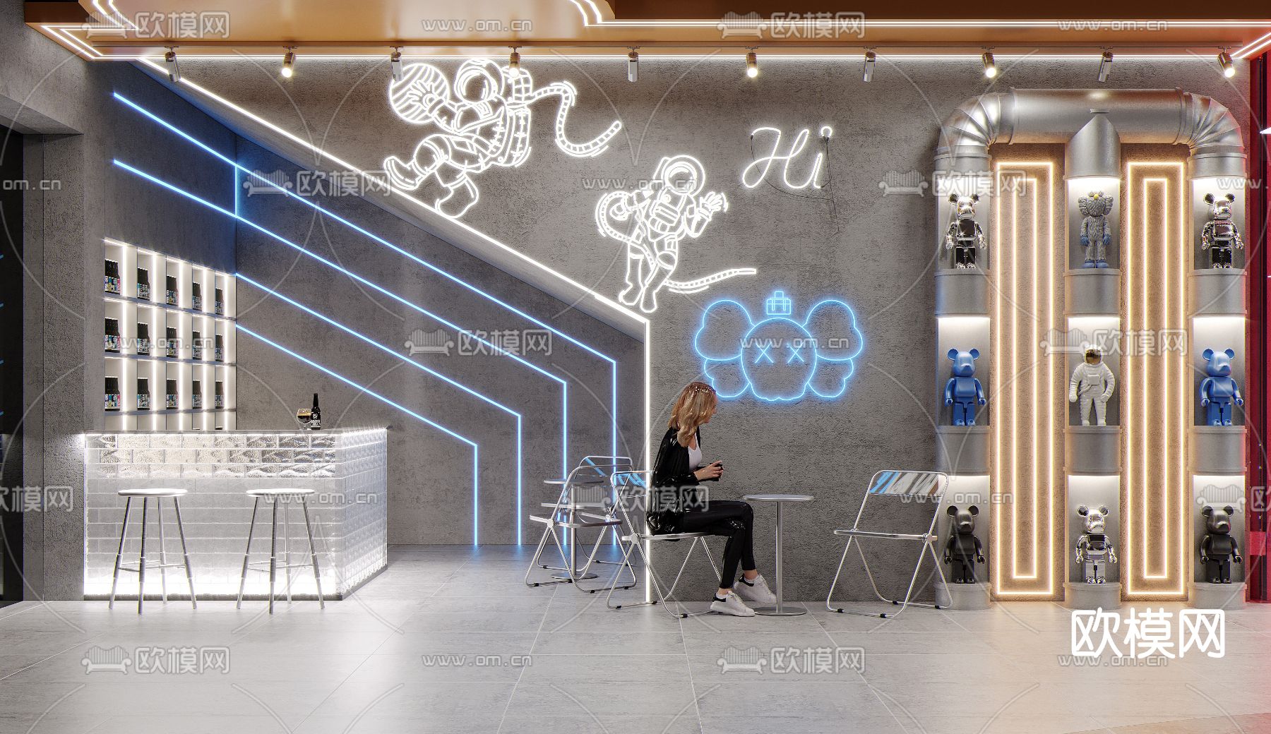 工业风网红墙拍照区美陈su模型下载