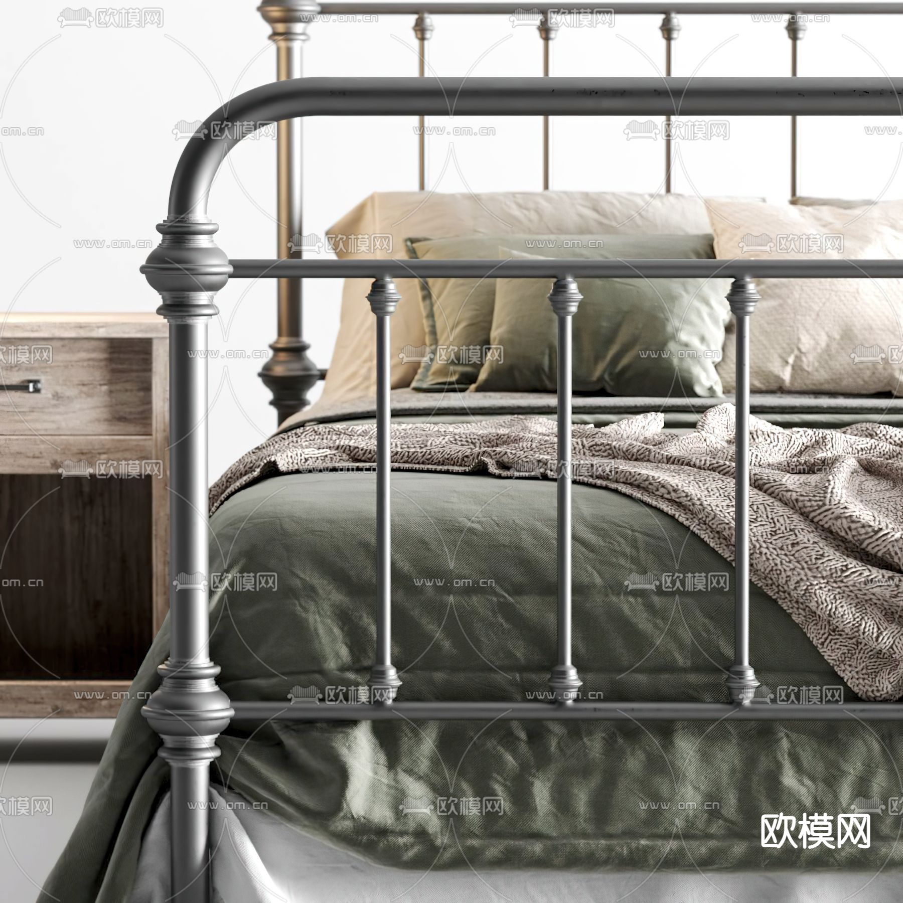 工业风铁艺双人床3d模型下载（渲染图2）