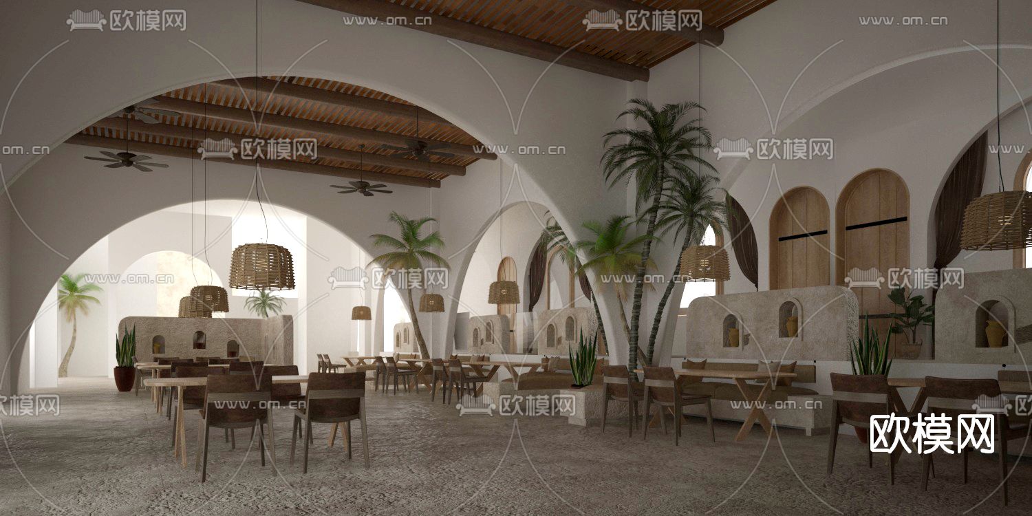 侘寂酒店大堂吧su模型下载（渲染图1）