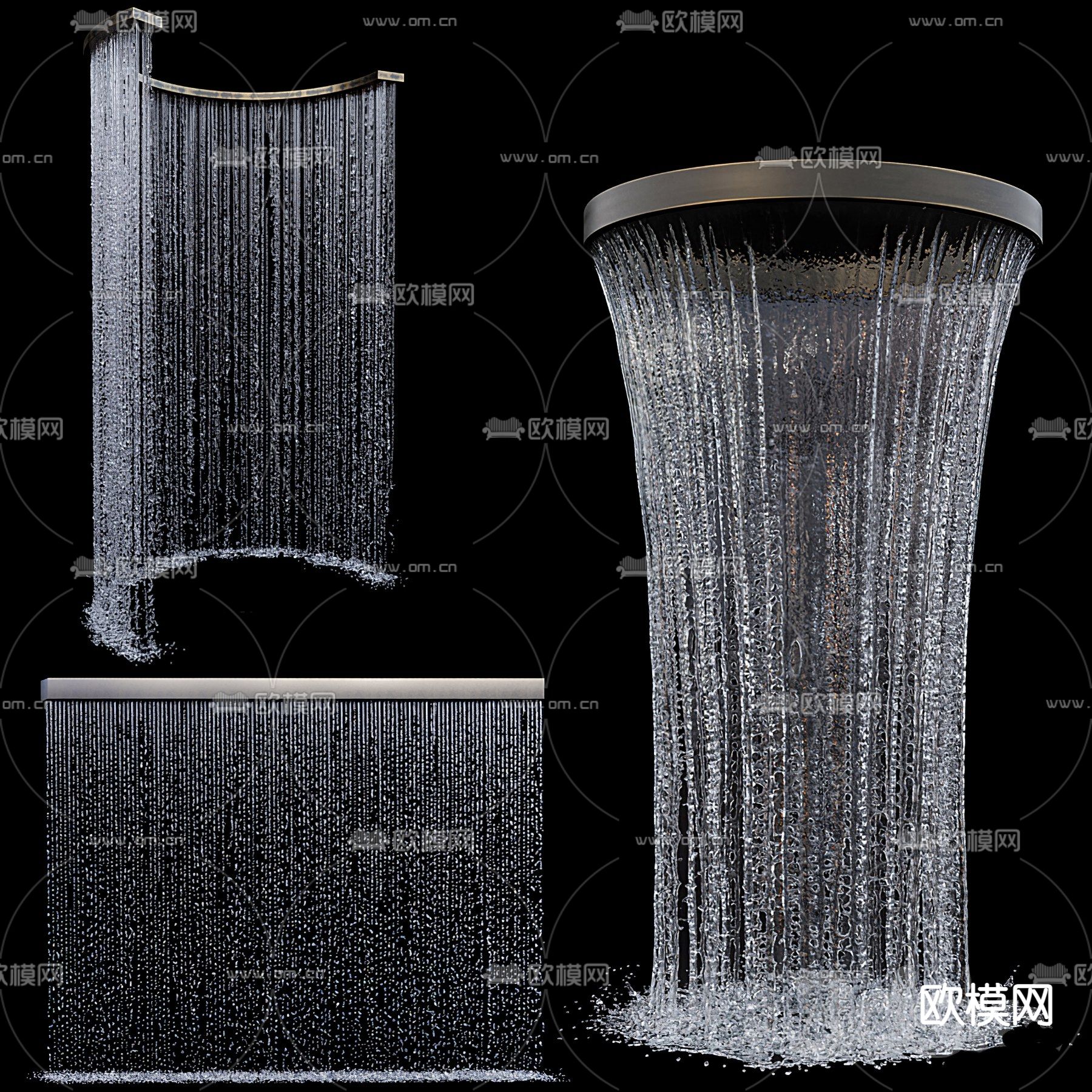 现代水幕瀑布水景小品3d模型下载（渲染图1）