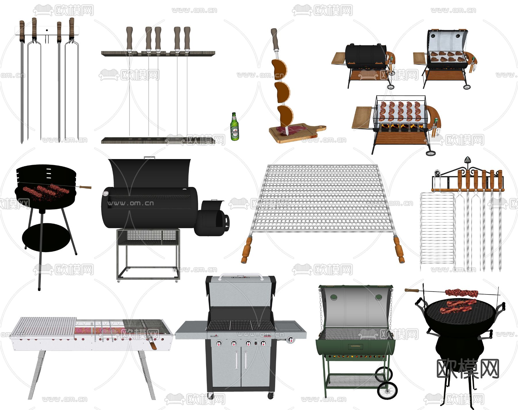 现代烧烤架烤签烤网su模型下载