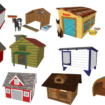  现代宠物狗屋狗窝su模型 