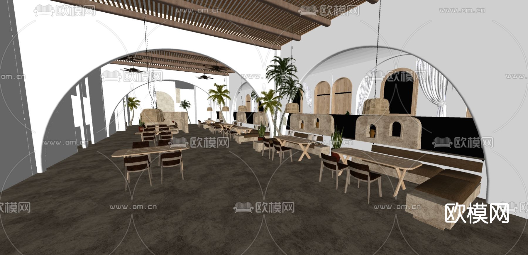 侘寂酒店大堂吧su模型下载（渲染图2）