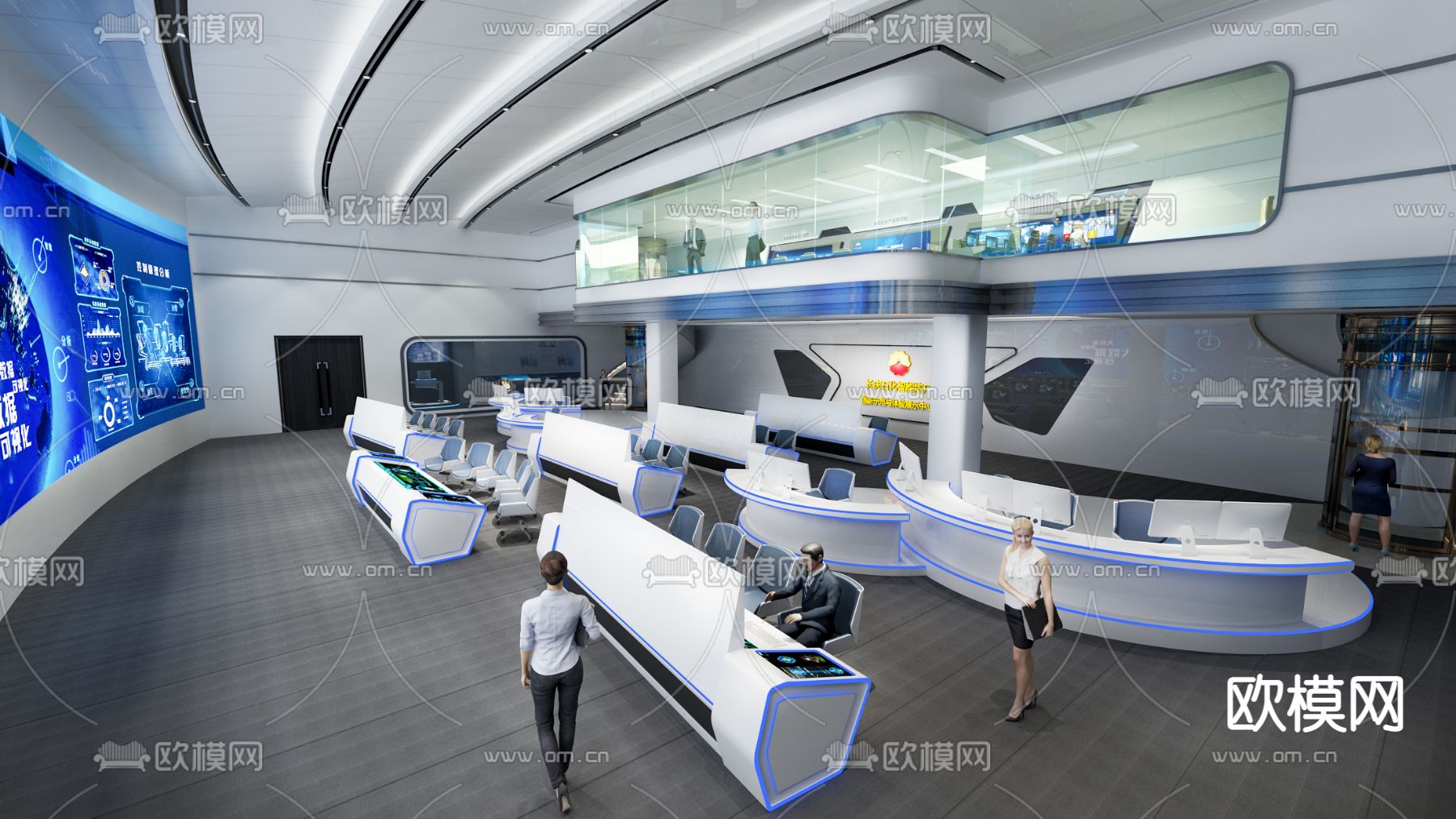 现代监控室指挥中心3d模型下载（渲染图2）