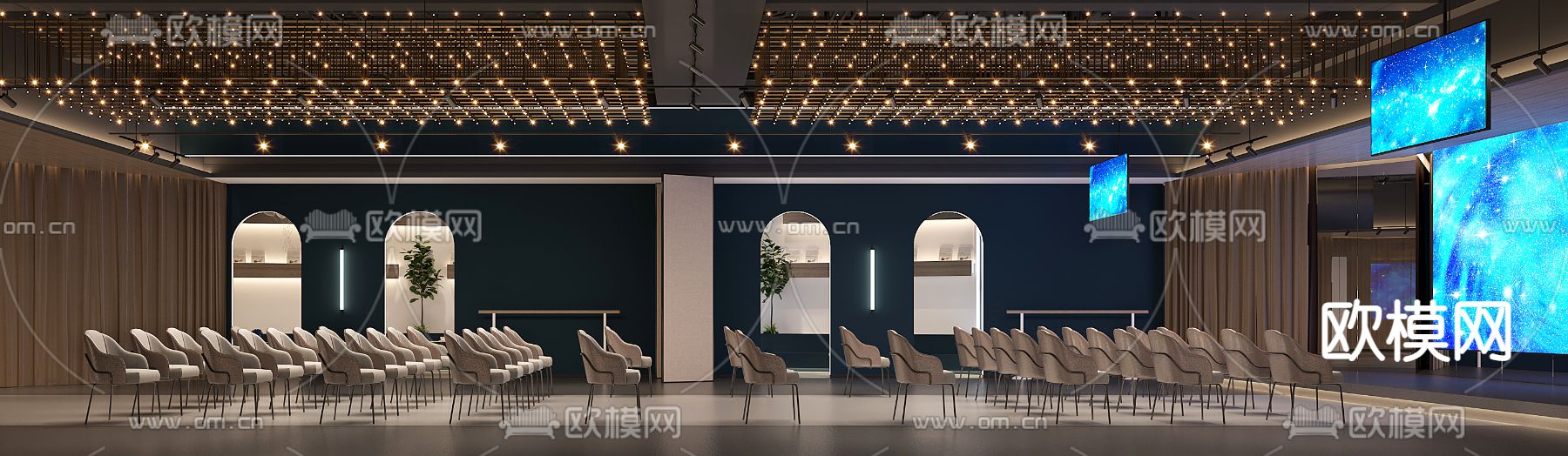 现代轻奢多媒体培训室3d模型下载（渲染图2）