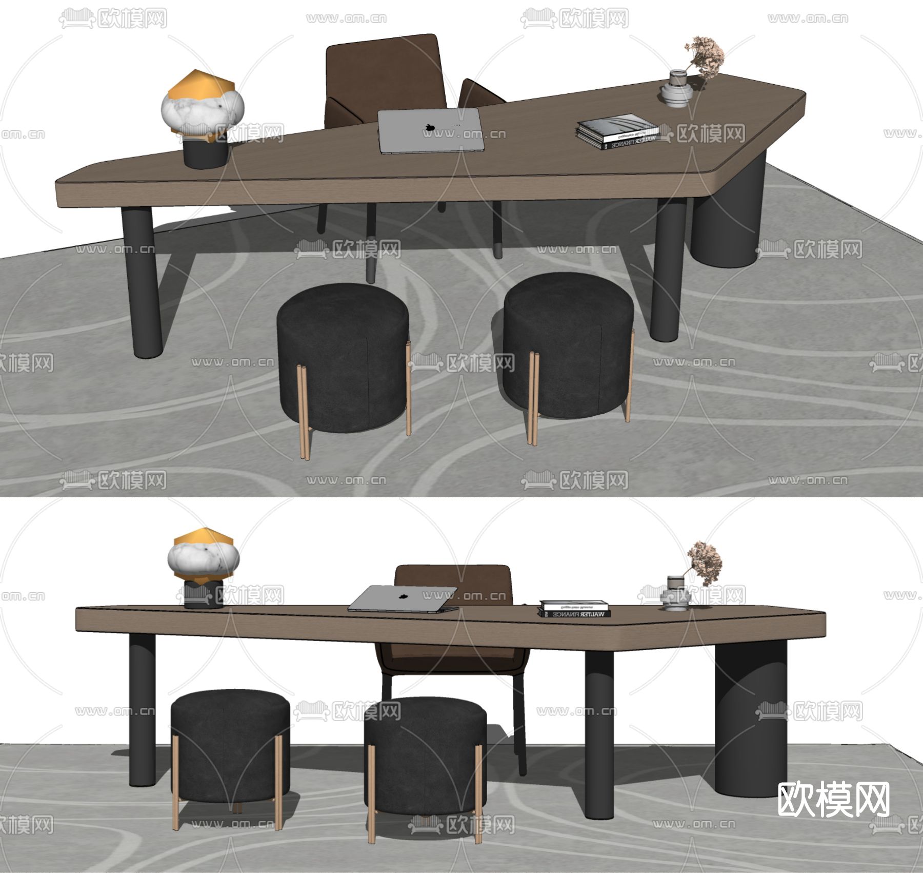 现代创意书桌椅su模型下载（渲染图2）