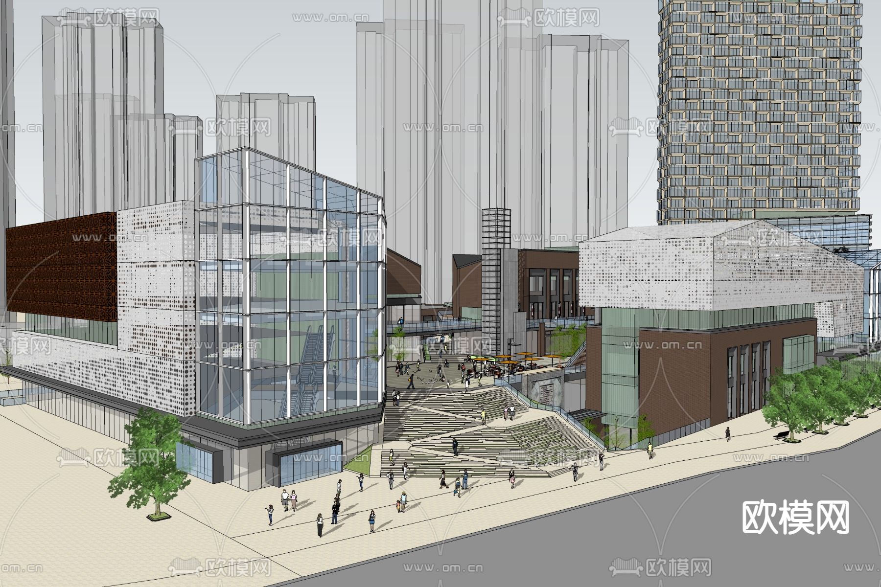 新中式商业街su模型下载（渲染图6）