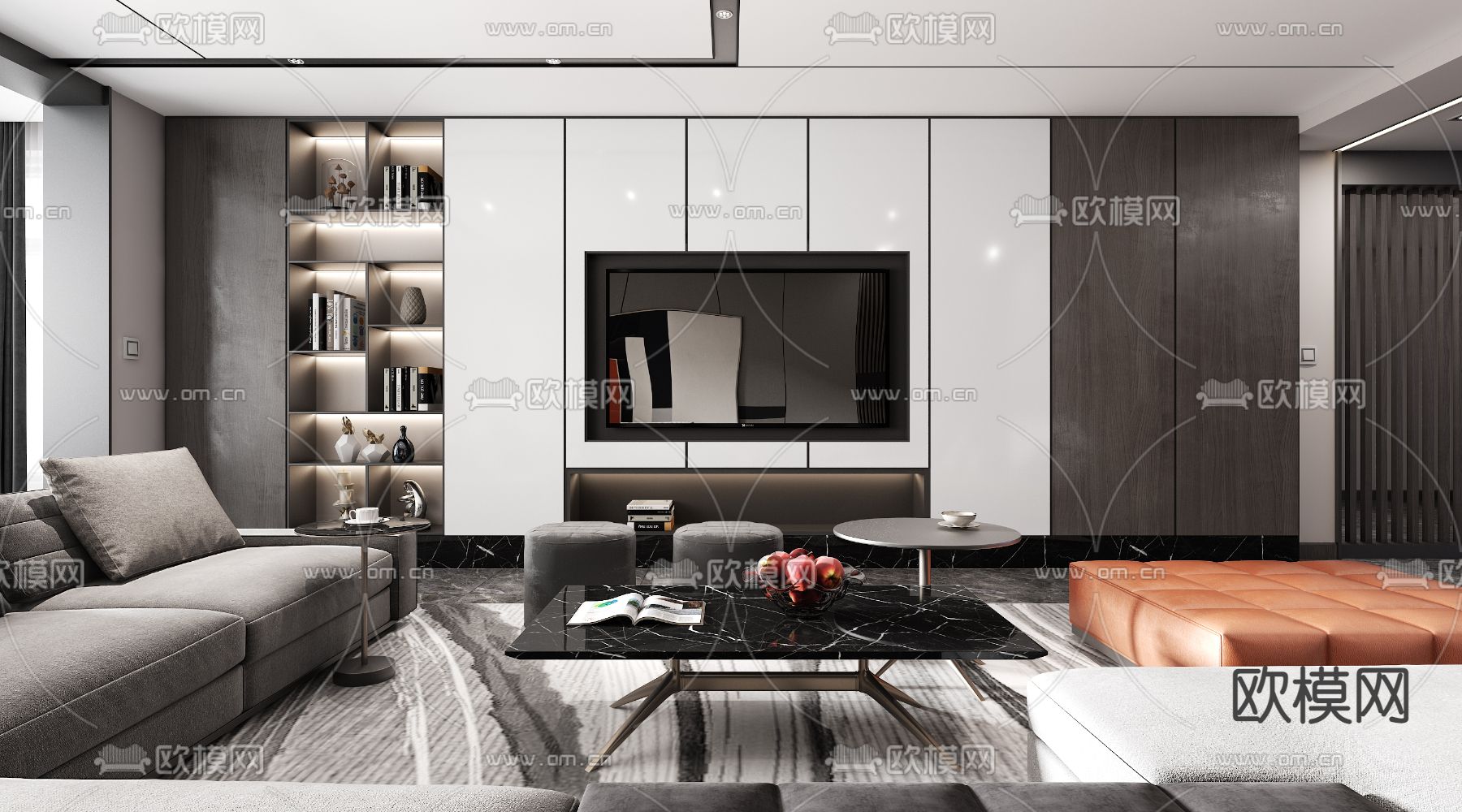 现代高级灰客厅3d模型下载（渲染图3）