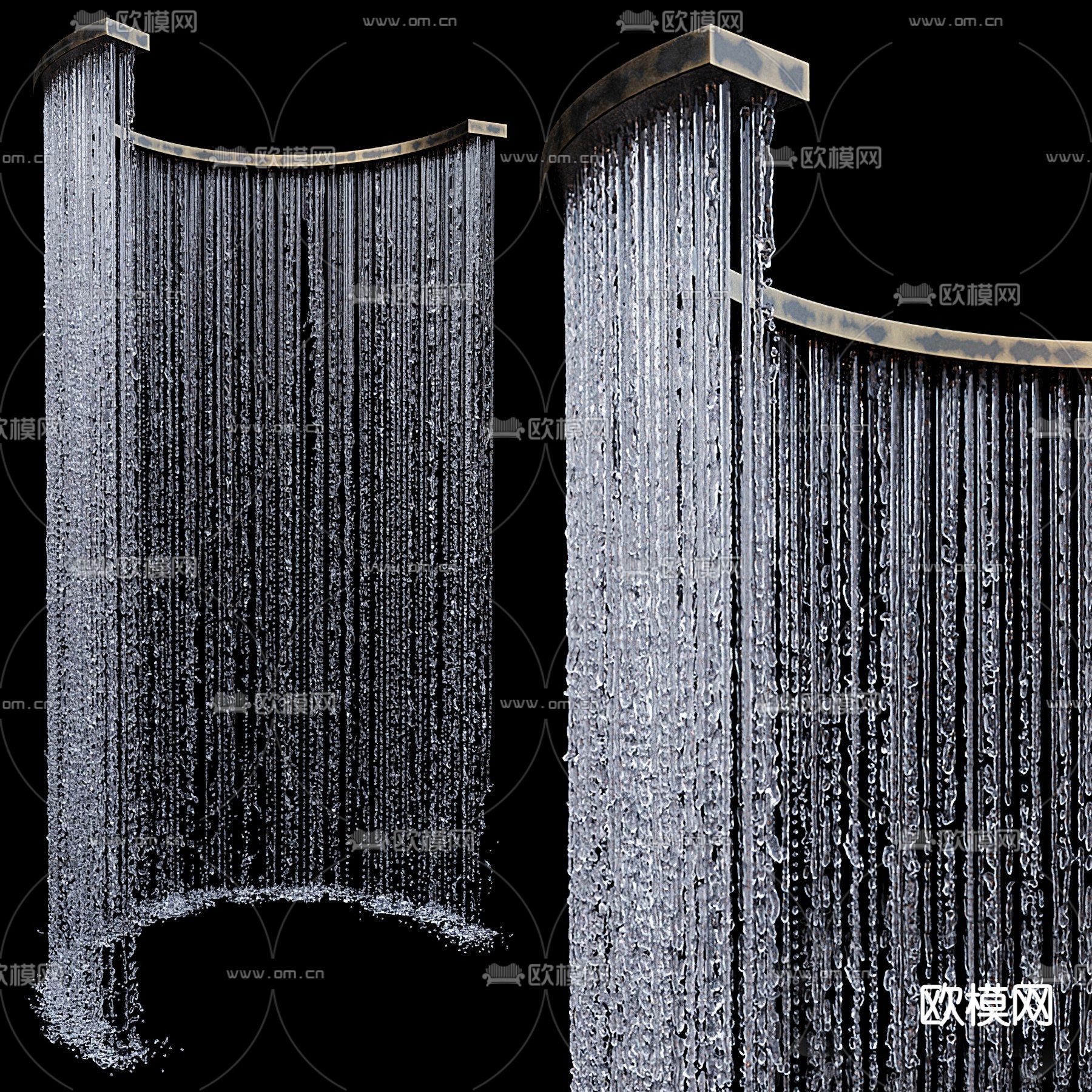 现代水幕瀑布水景小品3d模型下载（渲染图2）