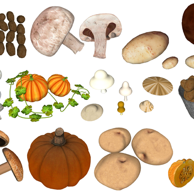  现代蔬菜马铃薯蘑菇南瓜su模型 