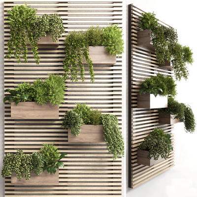  现代绿植墙su模型 