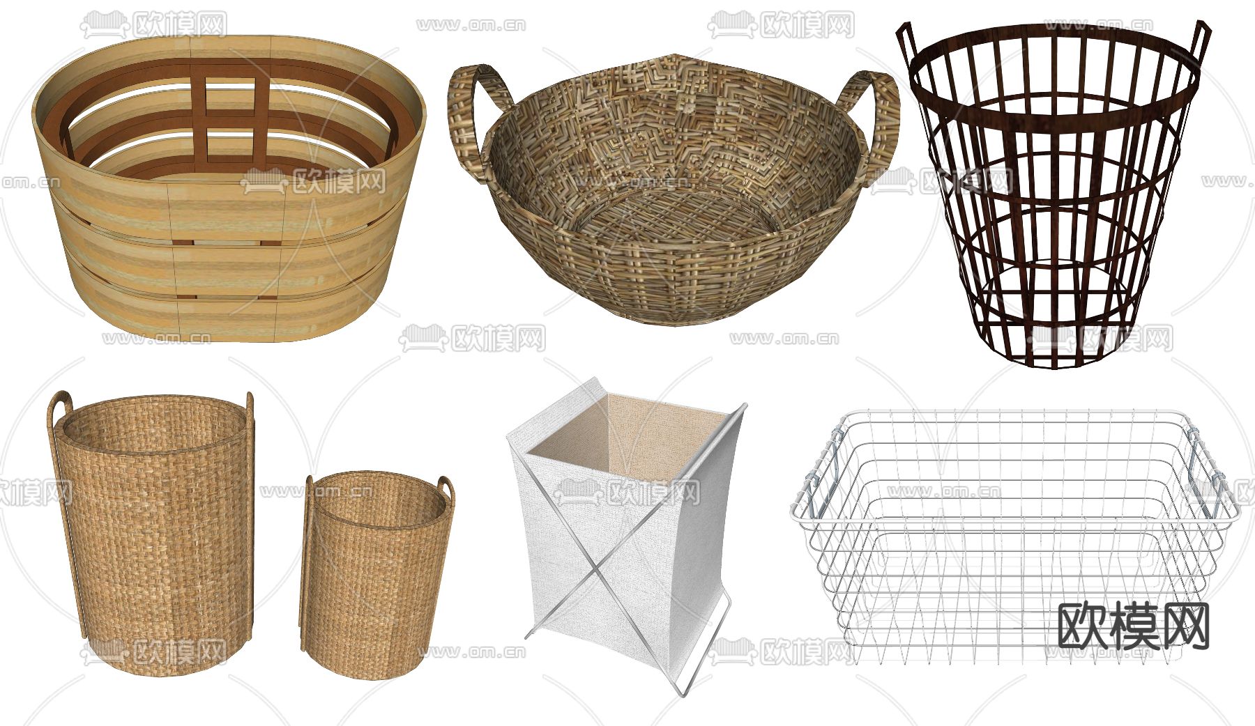 现代衣篓脏衣篮su模型下载