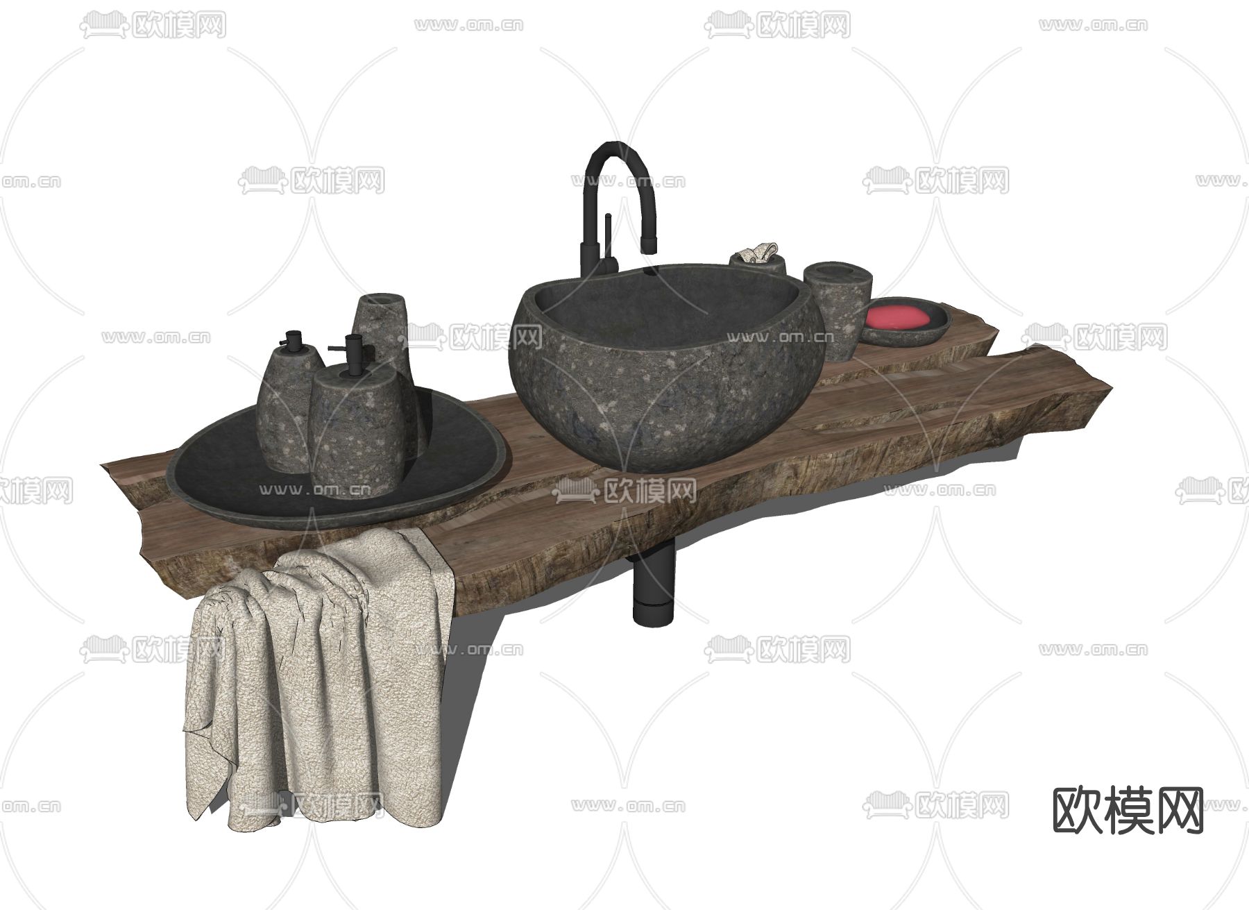 自然风台盆洗手台su模型下载