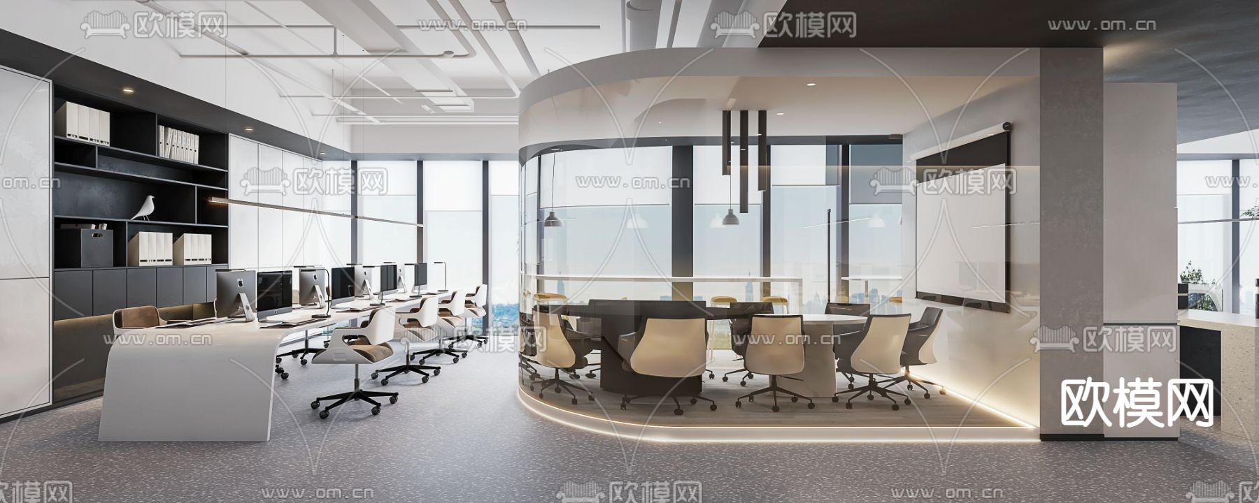 现代敞开式办公室3d模型