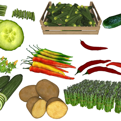  现代蔬菜黄瓜辣椒su模型 