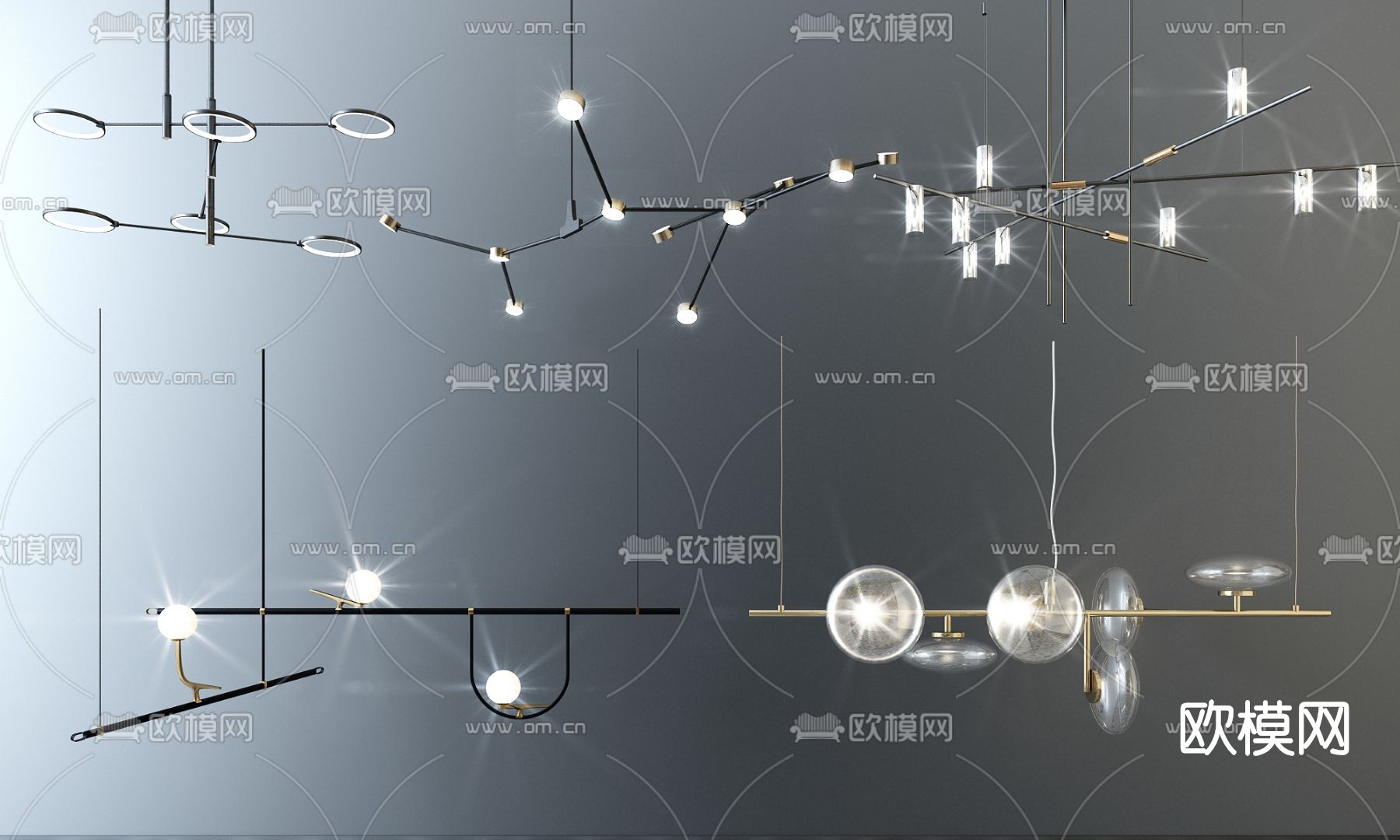 现代轻奢金属吊灯su模型下载（渲染图1）