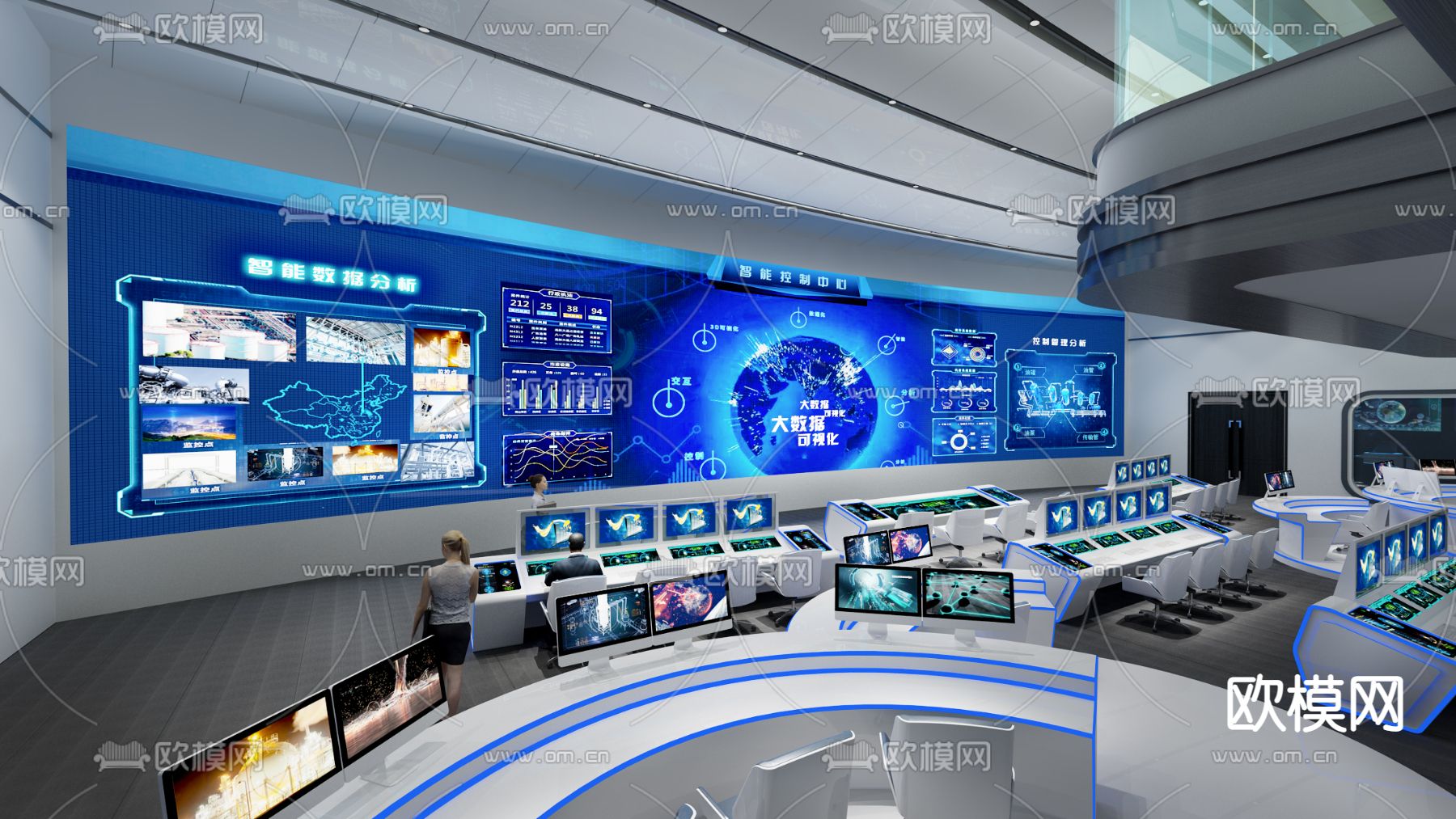 现代监控室指挥中心3d模型下载（渲染图4）