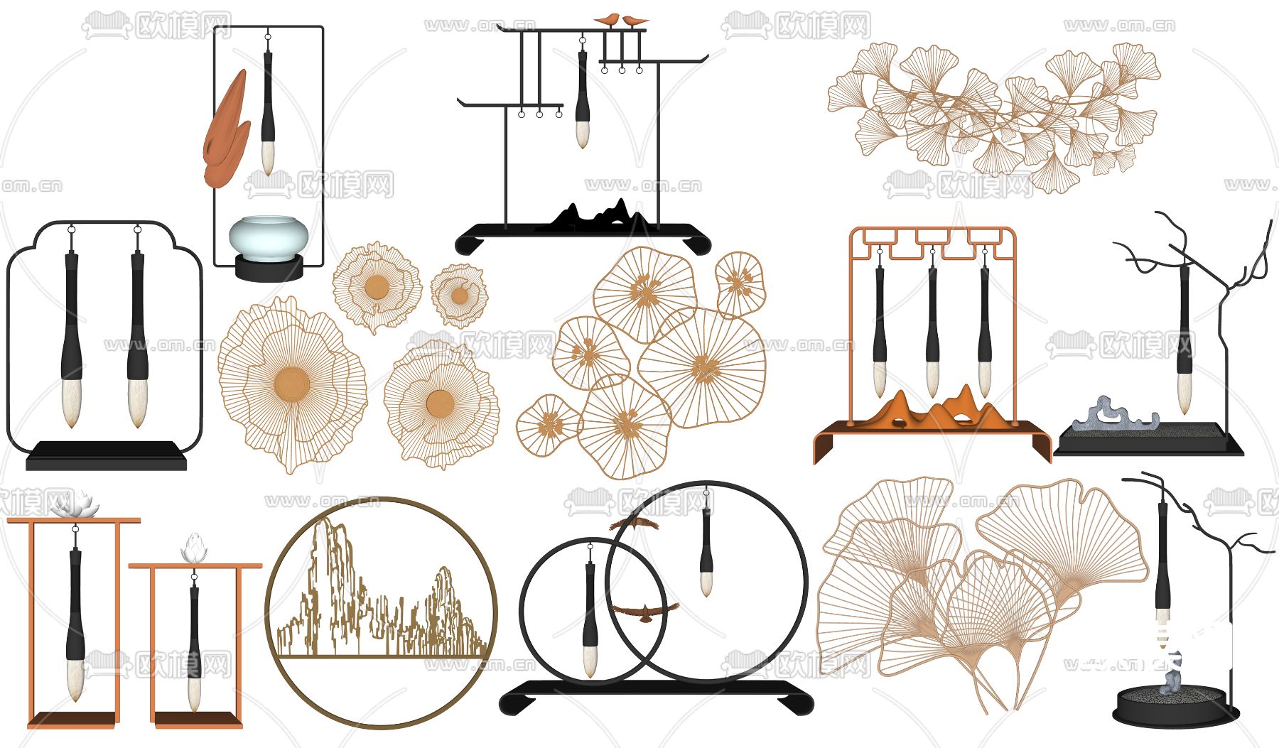 新中式毛笔饰品摆件su模型下载