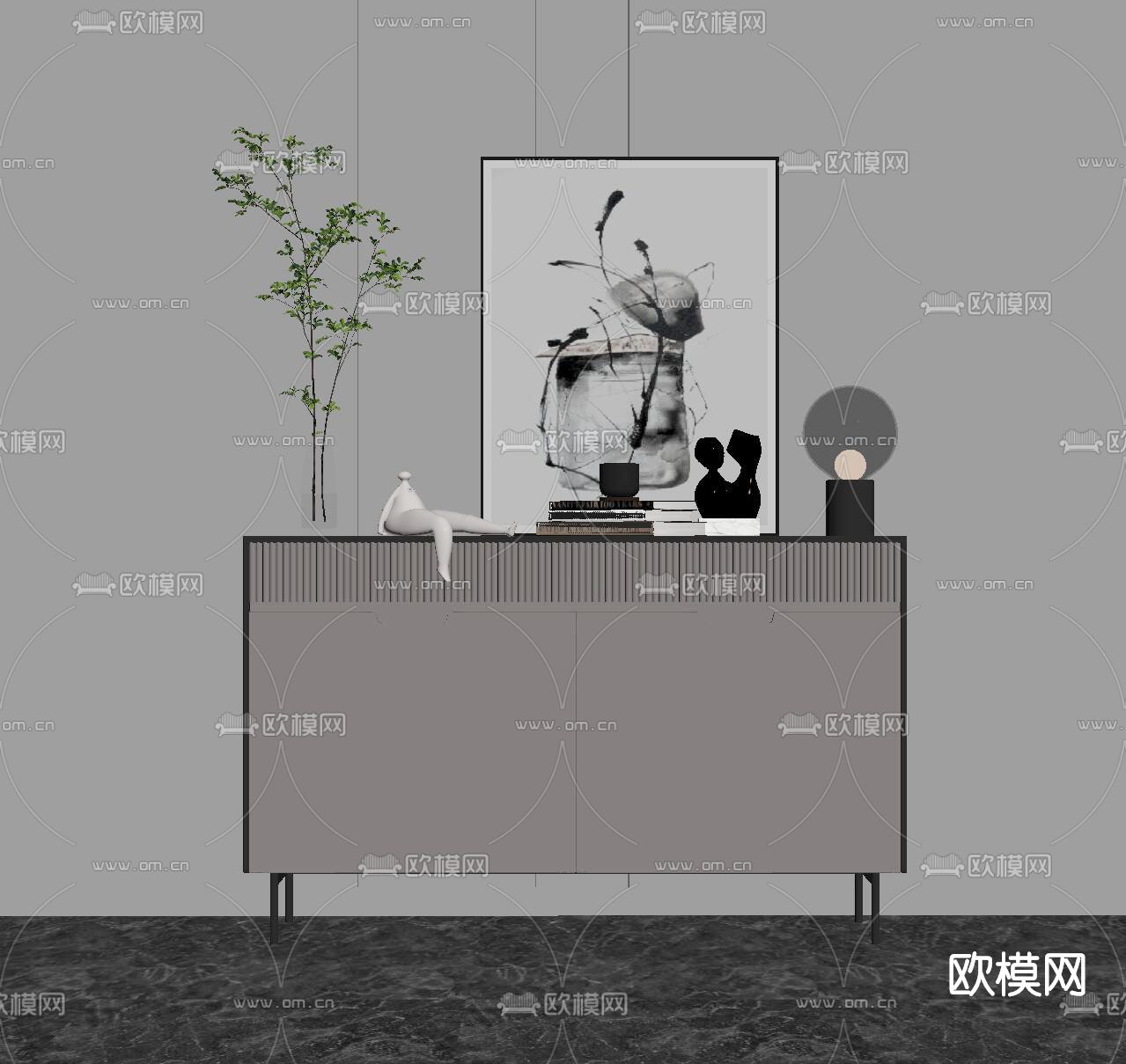 现代玄关柜边柜su模型下载（渲染图2）