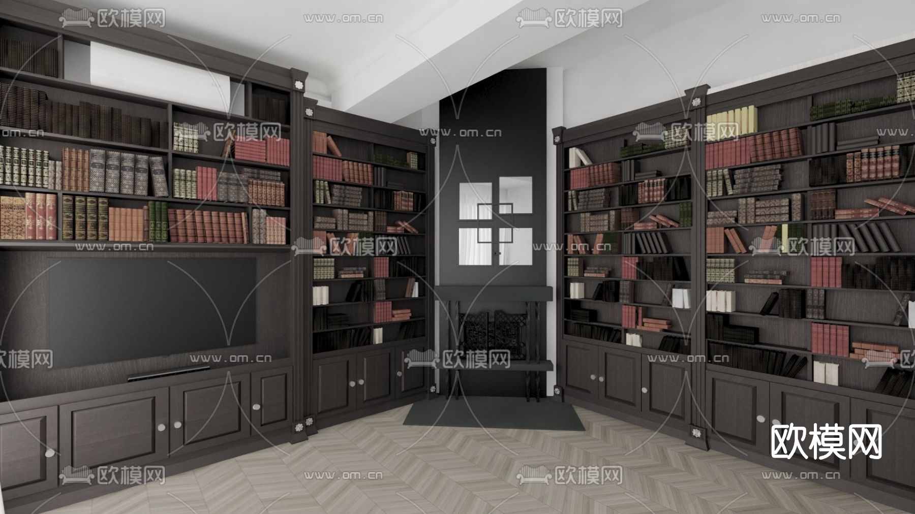 美式书房免费3d模型下载