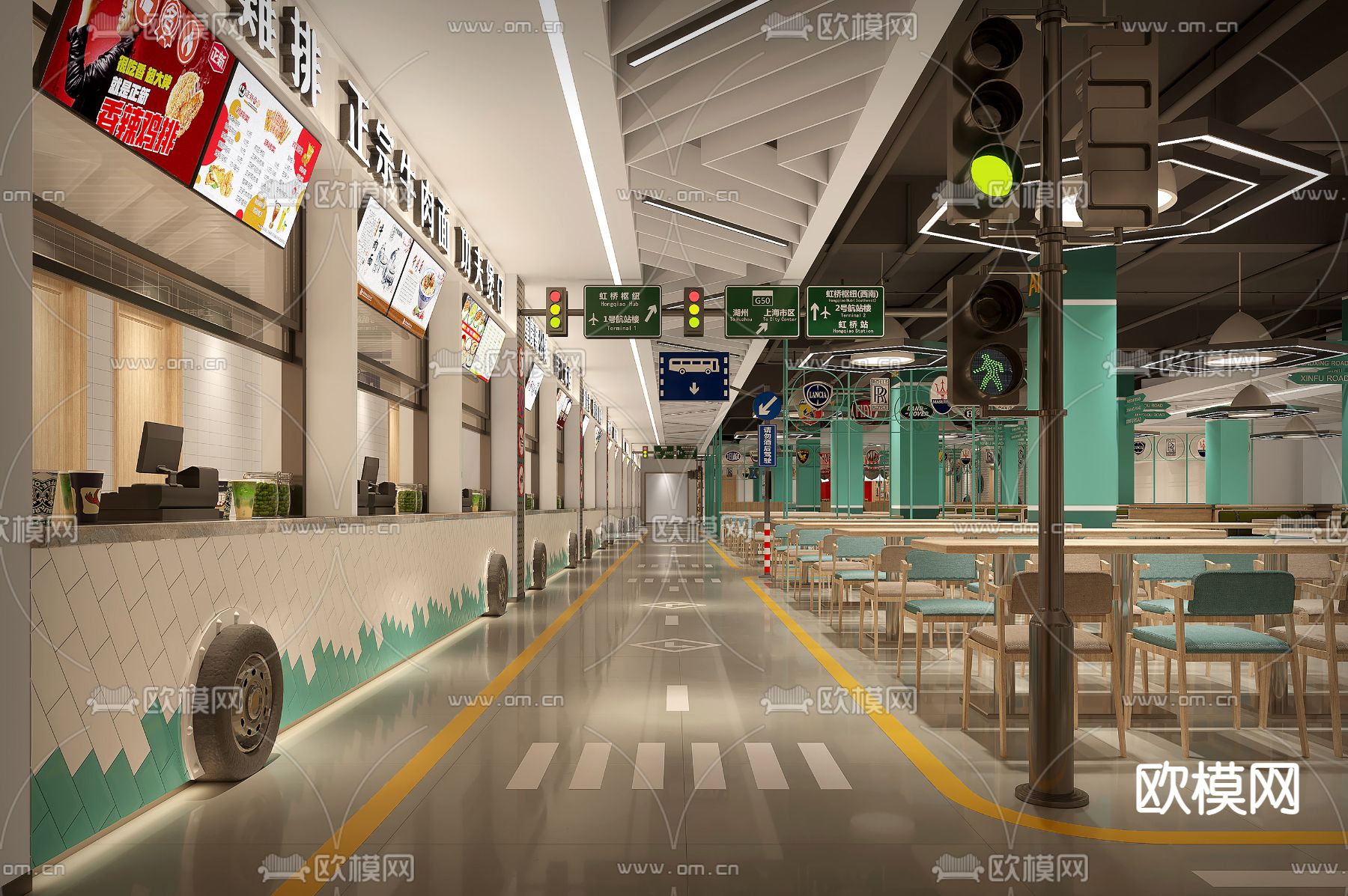 工业风交通学院食堂餐厅3d模型