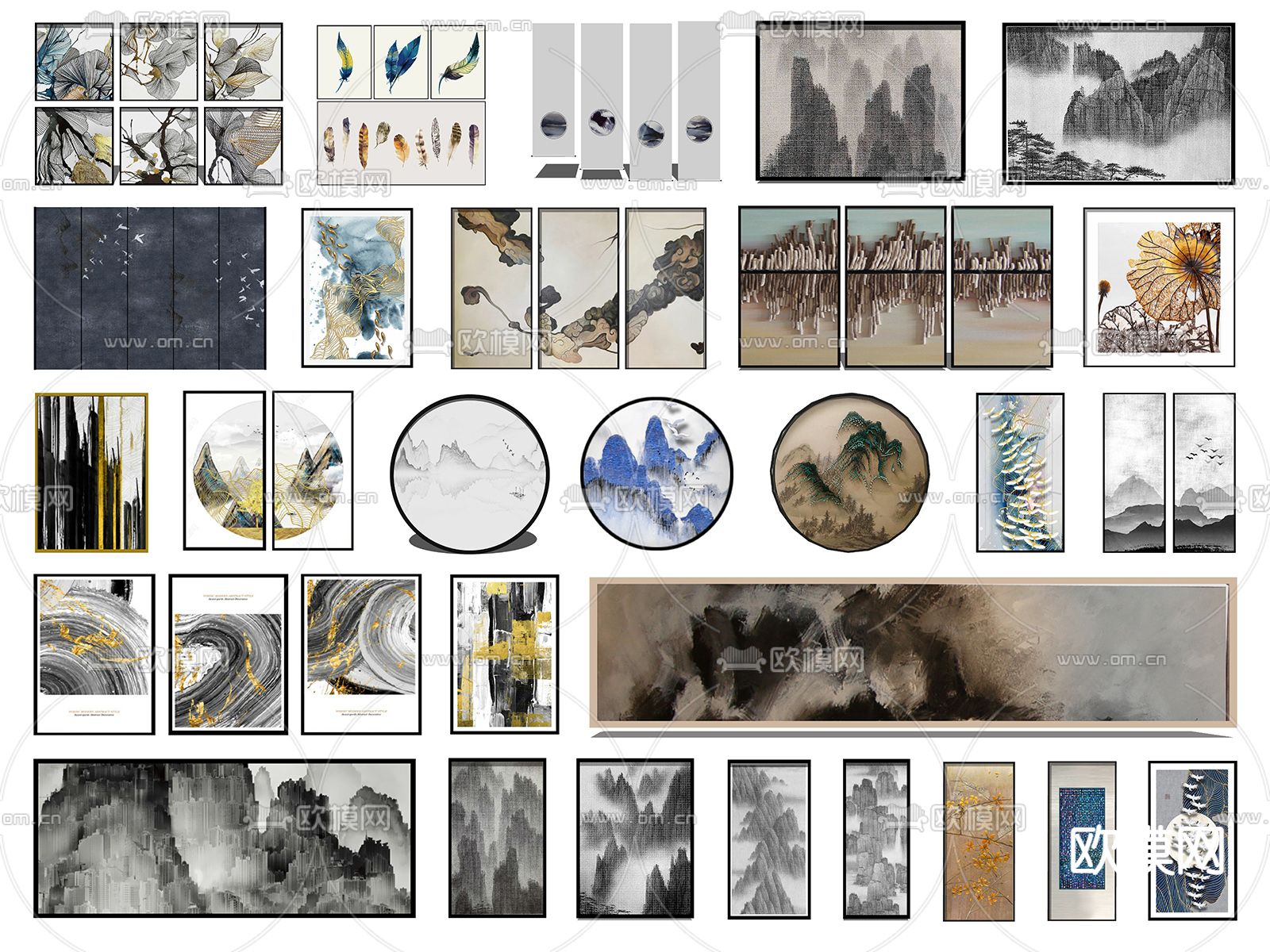 新中式装饰挂画su模型下载