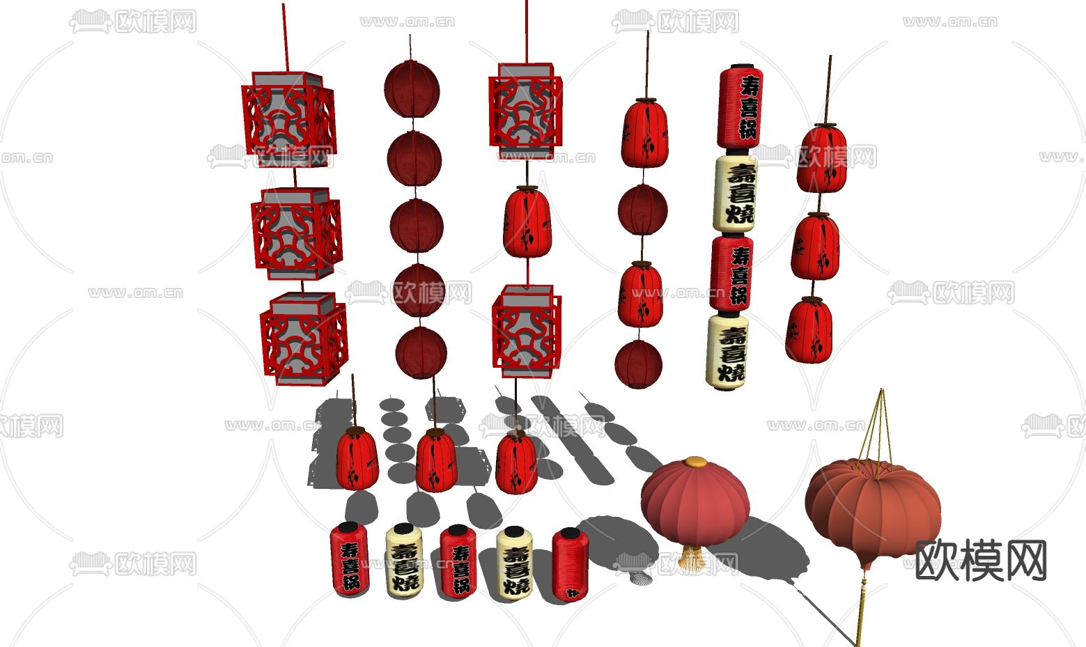 中式灯笼吊灯su模型下载