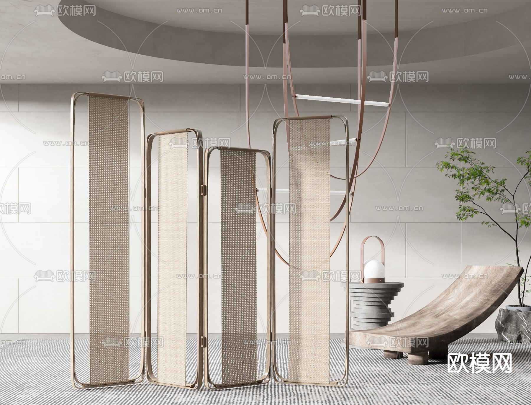 侘寂实木屏风隔断3d模型下载（渲染图5）