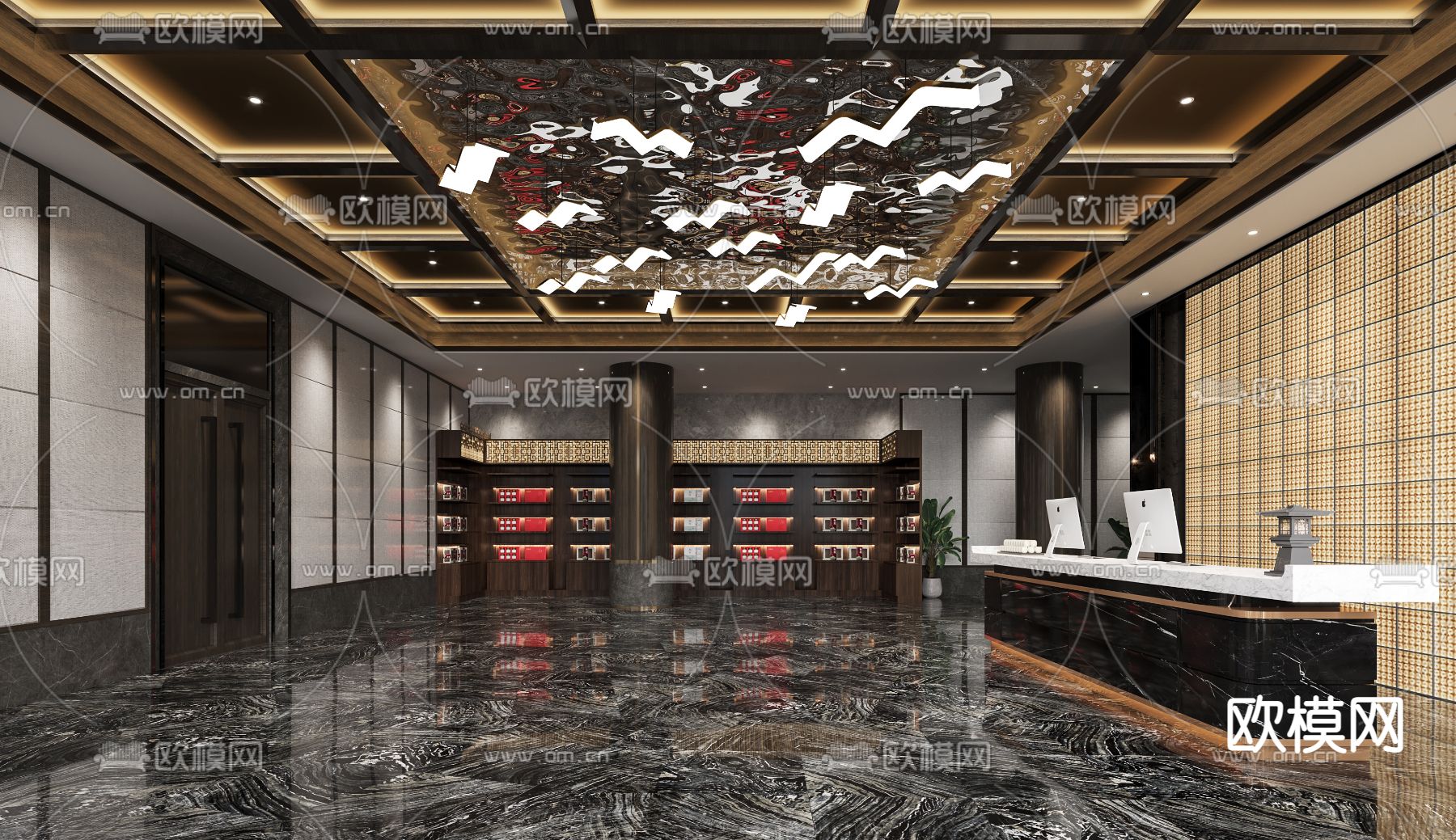 新中式酒店大堂前台3d模型