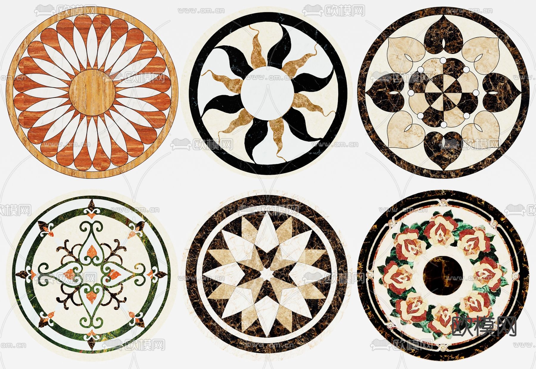 欧式圆形拼花瓷砖3d模型下载