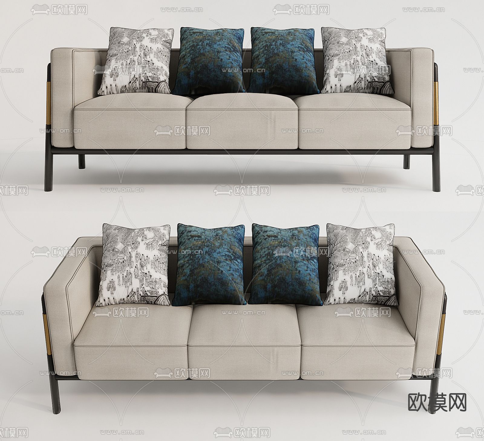 现代布艺多人沙发su模型下载（渲染图1）