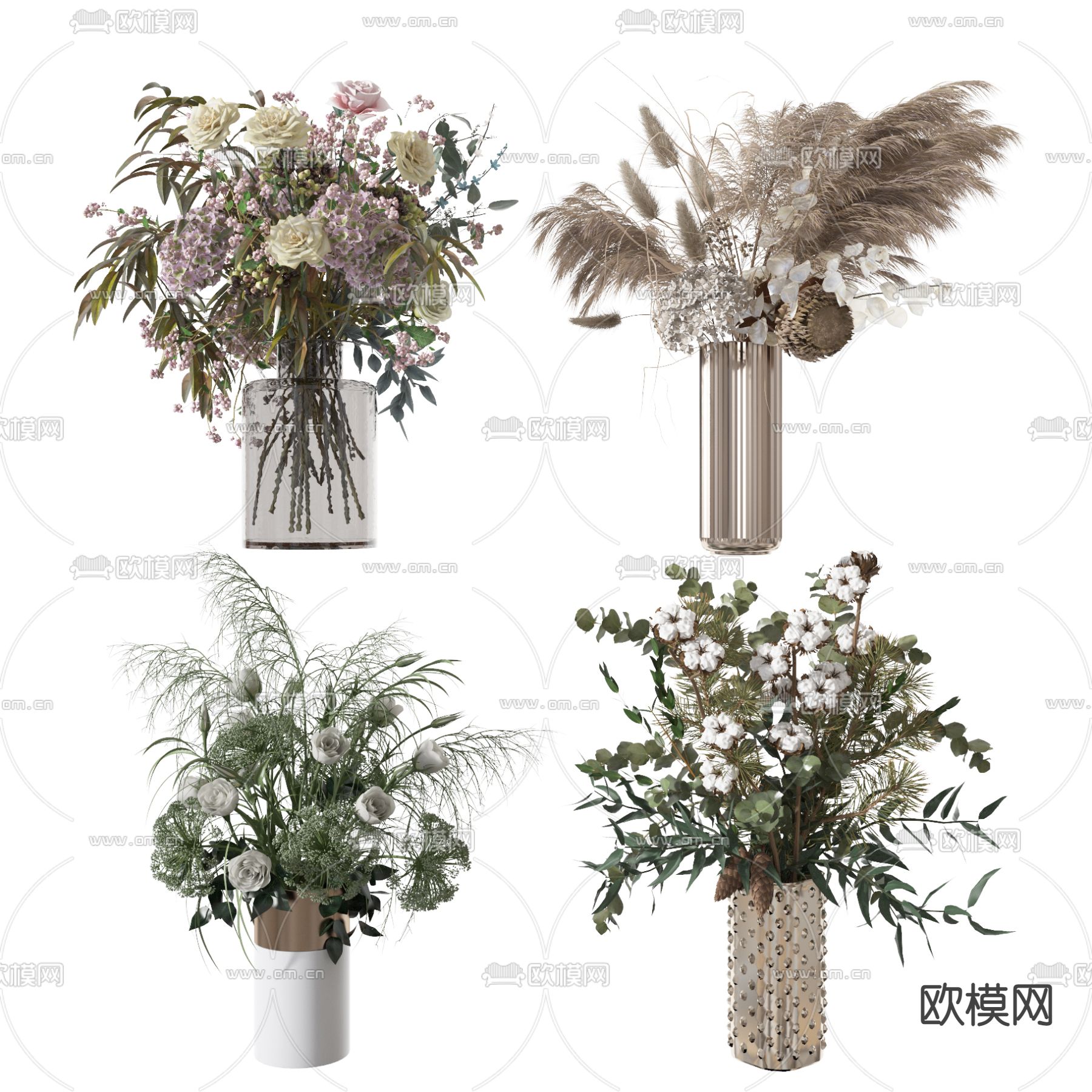 现代花瓶花卉3d模型