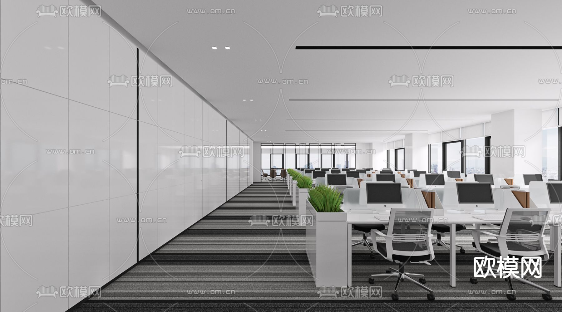 现代敞开式办公区3d模型