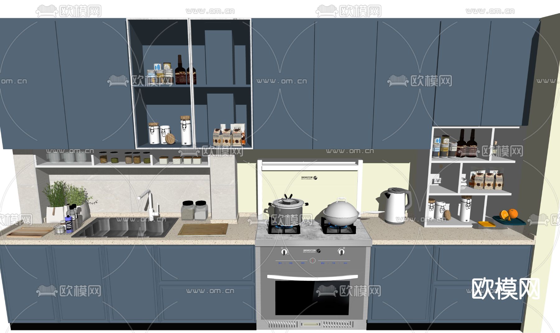 现代轻奢厨柜su模型下载