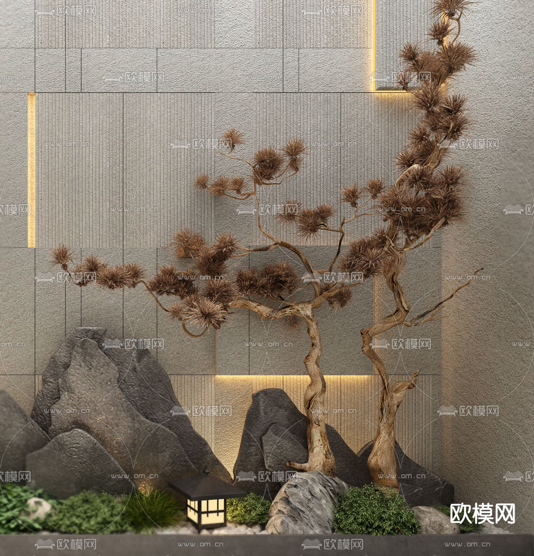 新中式假山枯山水园艺小品3d模型下载（渲染图2）